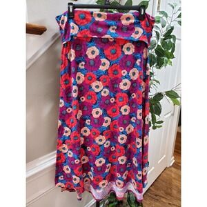 Lula Roe Women's Multicolor Floral Polyester Pull‎ On Long Maxi Skirt Size 2XL